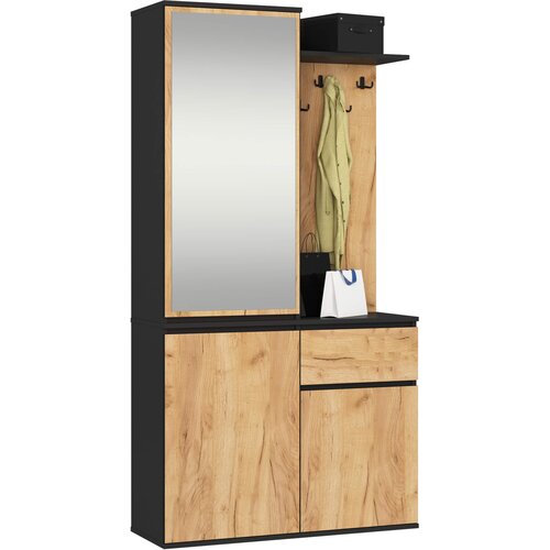 AKORD Entro Garderobni Komplet, Črna/Hrast Craft, (5000332870) Slike