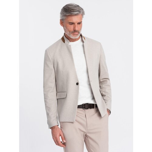 Ombre Men&amp;#039;s melange rayon jacket with stand-up collar - beige melange Slike