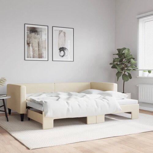  Dnevni krevet na razvlačenje krem 90 x 200 cm od tkanine Cijene