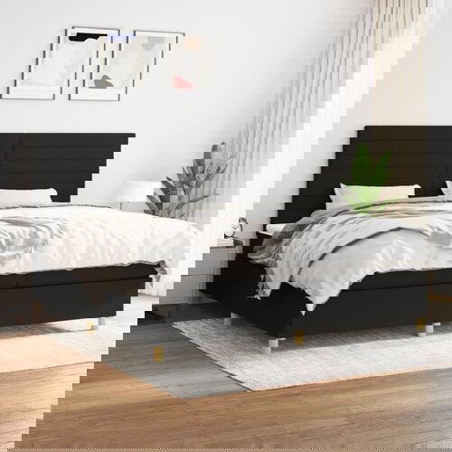 VidaXL Krevet s oprugama i madracem crni 200x200 cm od tkanine Slike