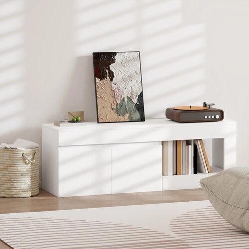  TV ormarić s 2 vrata i pretincem za TV do 60 inča 140x40x48 cm bijeli Slike