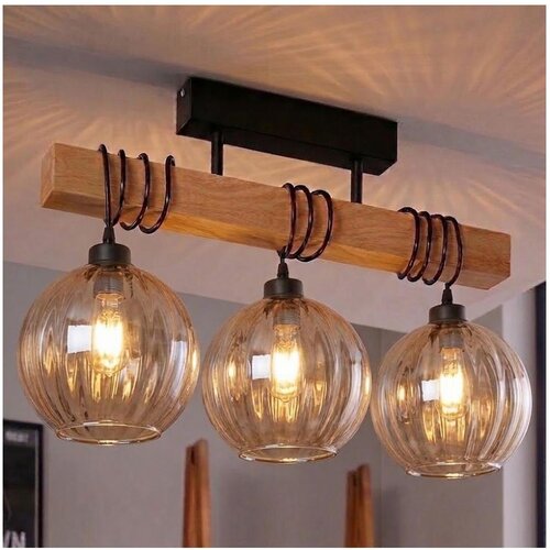 Brilagi Plafonski luster WOOD GLASS 3xE27/60W/230V borovina/crna/zadimljeno braon Slike