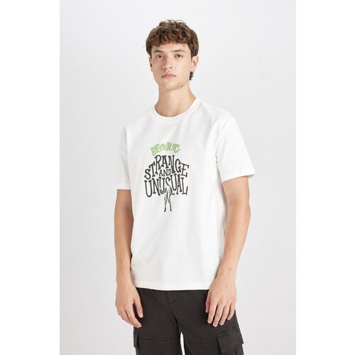 Defacto Beetlejuice (1988) Men's Ecru Regular Cut Crew Neck Printed Short Sleeve T-Shirt Slike