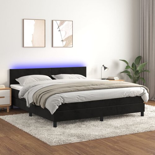 VidaXL Box spring postelja z vzmetnico LED črna 180x200 cm žamet Slike