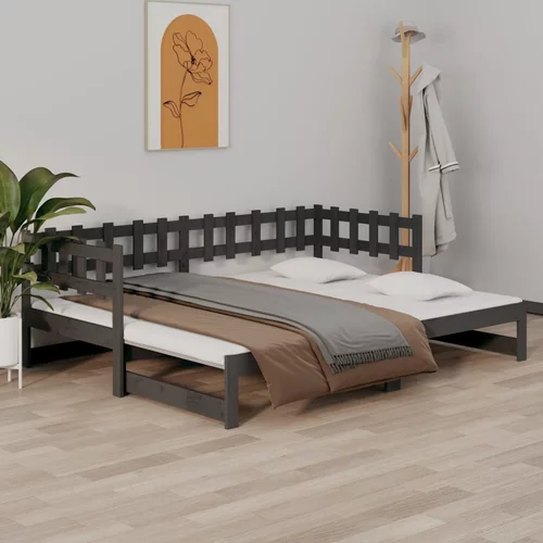 vidaXL izvlečna dnevna postelja siva 2x(90x190) cm trdna borovina