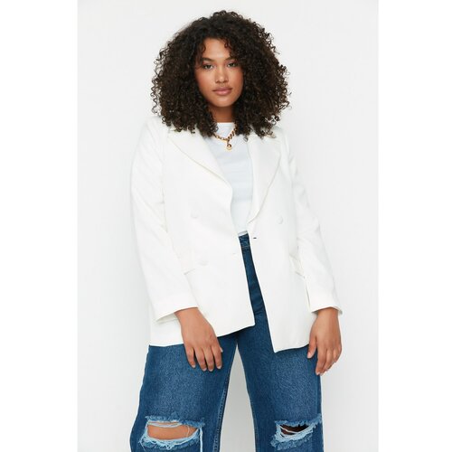 Trendyol Curve White Pocket Detailed Double Closure Woven Blazer Jacket Slike