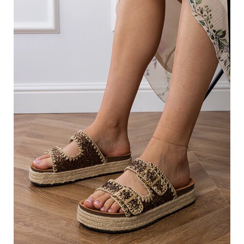 Gemre Brown glitter buckle espadrille slides Induri Cene
