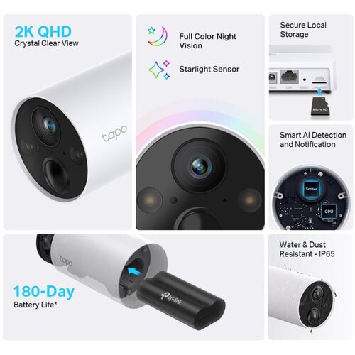 Tp-link Tapo C420WS kamera (2 kom) + Tapo H200 HUB 2K QHD), H.264, Full-Color Night Vision, 2xSpotlights, microSD, dvosmjerni audio, detekcija pokreta, vodootporna IP65, Wi-Fi, Tapo app Cijene