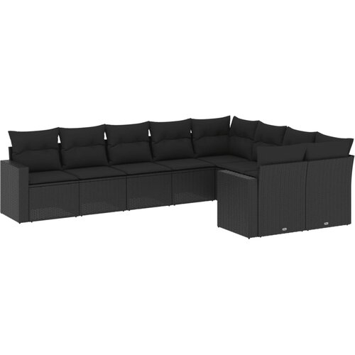  9-dijelni set vrtnih sofa s jastucima crni od poliratana Crna 65.5 x 62 x 69 cm Slike
