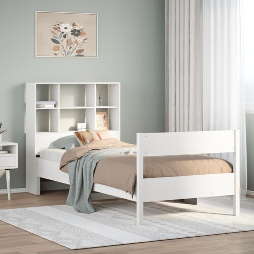 VidaXL Krevet s regalom za knjige bez madraca bijeli 90x190cm borovina Slike