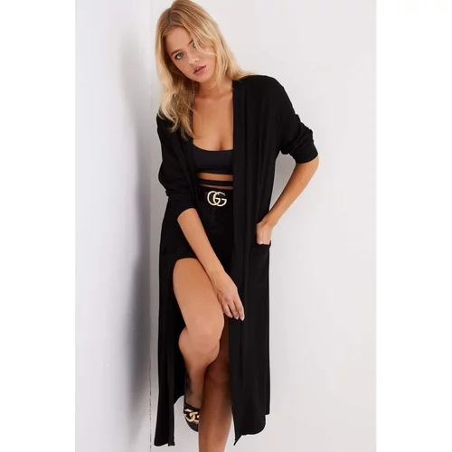 Cool & Sexy Women's Black Maxi Cardigan with Pockets LV148