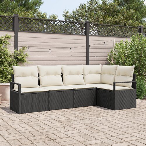 vidaXL 5-delni vrtni sofa set s blazinami črni poli ratan Cene