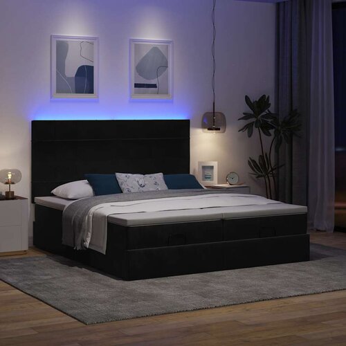 VidaXL Otomanski posteljni okvir z vzmetnicami črn 160x200 cm žamet Slike