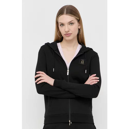Armani Exchange Bombažen pulover ženska, črna barva, s kapuco
