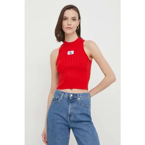 Calvin Klein Jeans Top ženski, rdeča barva