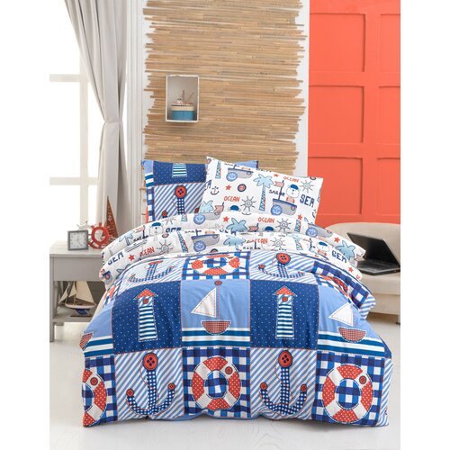  Atlantic dark blueblueredwhite ranforce single quilt cover set Slike