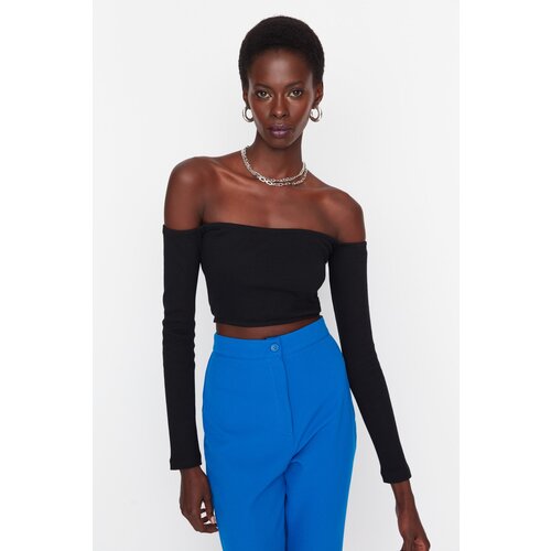 Trendyol Black Ribbed Super Crop Knitted Blouse Slike