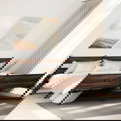 VidaXL Metalni okvir kreveta bez madraca smeđa boja hrasta 180x200 cm Slike
