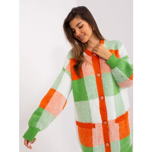 Fashion Hunters Orange and light green checked cardigan