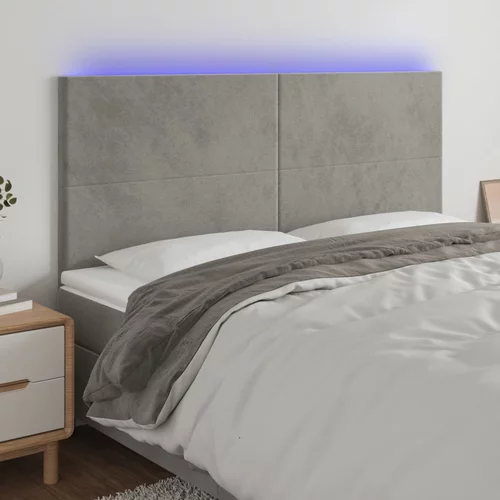 vidaXL LED posteljno vzglavje svetlo sivo 200x5x118/128 cm žamet