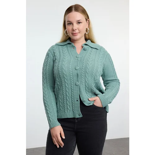 Trendyol Curve Mint Knitwear Plus Size Cardigan