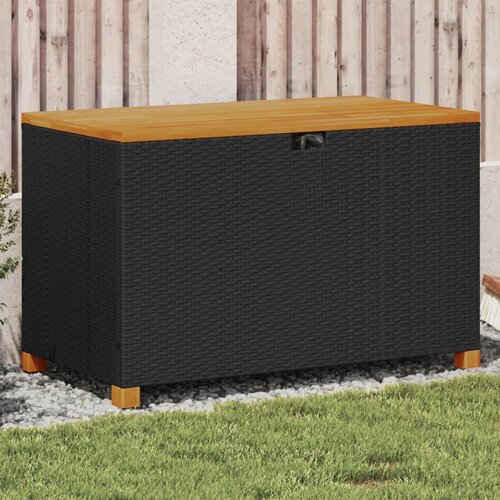 vidaXL Vrtna škatla za shranjevanje črna 110x55x63 cm PE ratan akacija Cene