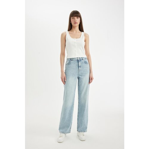 Defacto 90's Wide Leg High Waist Long Jean Washed Trousers Slike