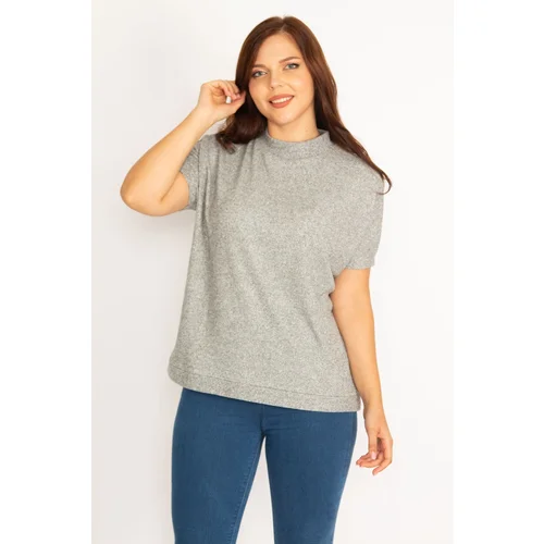 Şans Women's Plus Size Gray Camisole Fabric Crew Neck Blouse