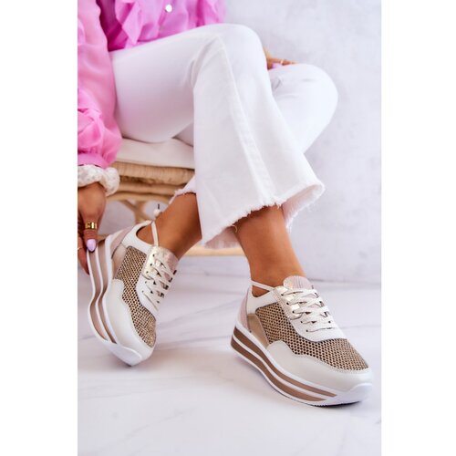 Kesi Women's Sport Shoes Sneakers White and Gold Bourne Slike