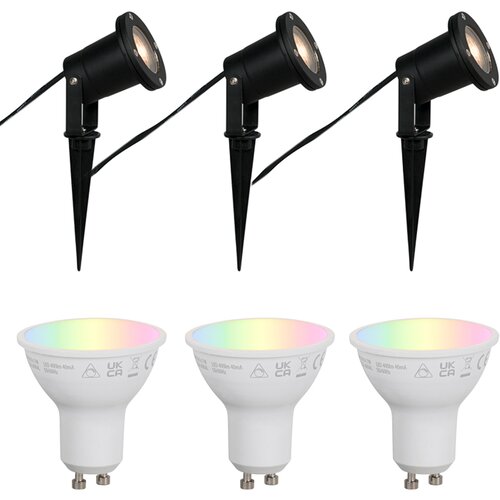 QAZQA Set van 3 smart tuinspots zwart incl. snoer en stekker 200cm IP65 - Basic Cene