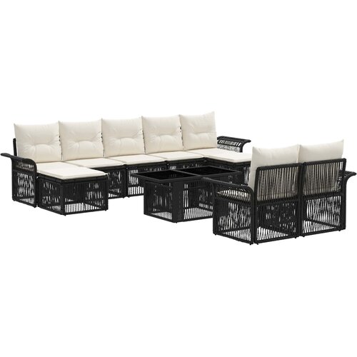  Sjedeća garnitura za vrt 10 kom. Crna i krem-bijela poliratan 100 x 55 x 73 cm Slike