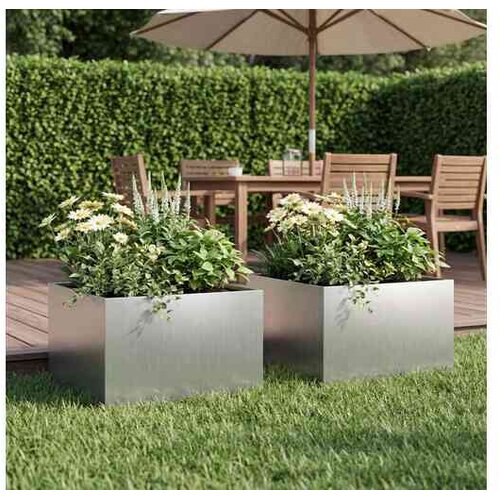 vidaXL Vrtna saksija 2 kom. Srebrna 60 x 60 x 30 cm Pocinčani čelik - Pocinčani čelik 60 x 60 x 30 cm 2 Cene