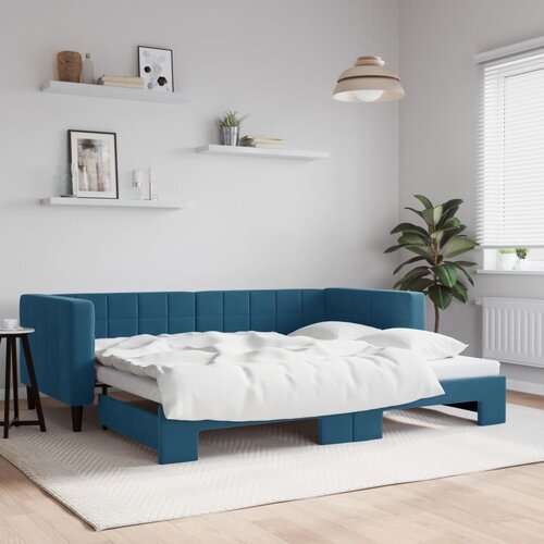 VidaXL Izvlečna dnevna postelja modra 90x200 cm žamet Slike
