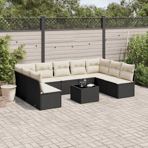 VidaXL 10-dijelni set vrtnih sofa s jastucima crni od poliratana Slike