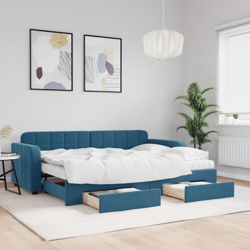 VidaXL Izvlečna dnevna postelja s predali modra 80x200 cm žamet Slike
