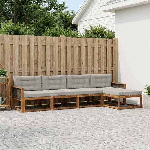  Set vanjskih sofa s jastukom 5 pcs Prirodna i Svjetlosiva Cene
