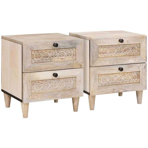 VidaXL Noćni ormarić 2 pcs Bež 40 x 33 x 46 cm masivno drvo manga Slike