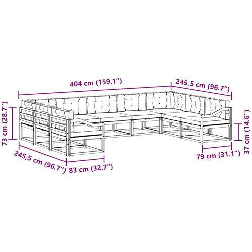  Set vanjskih sofa 9 kom. Prirodna i antracit Smeđa 404 x 245,5 x 73 cm Slike