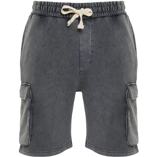 Trendyol Anthracite Men's Regular/Normal Cut Cargo Pocket Distressed/Pale Effect Shorts & Bermuda