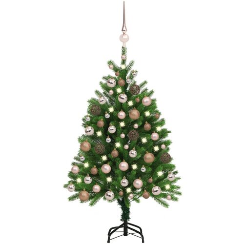 vidaXL Umjetno božićno drvce s LED svjetlima i kuglicama 120 cm zeleno Cene