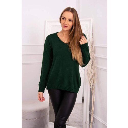 Kesi Sweater with V neckline dark green Slike