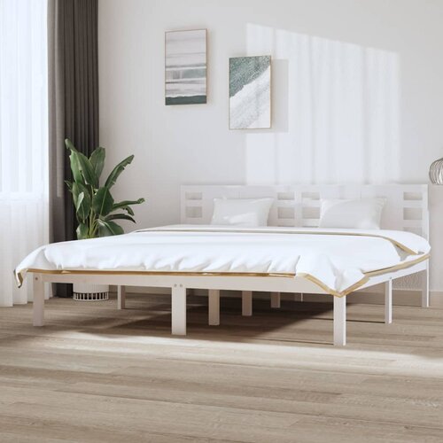 Furnova Posteljni okvir brez vzmetnice bel 200x200 cm trdna borovina, (21936900) Slike