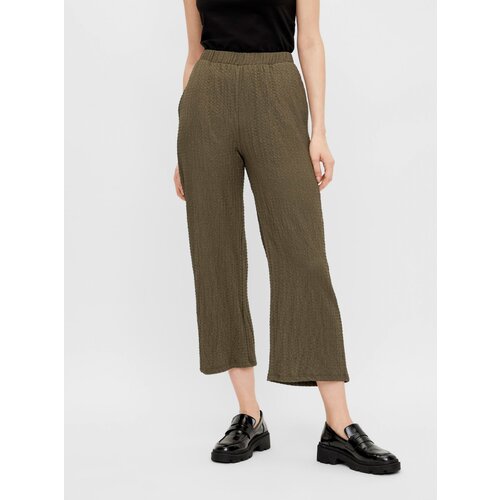 Pieces Khaki Shortened Loose Pants Lara - Žene Slike