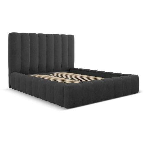 Micadoni Home Antracitno siva oblazinjena zakonska postelja s prostorom za shranjevanje z letvenim dnom 200x200 cm Kelp &amp;ndash; Slike