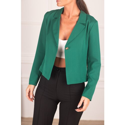 armonika Women's Dark Green Single Button Crop Jacket Slike