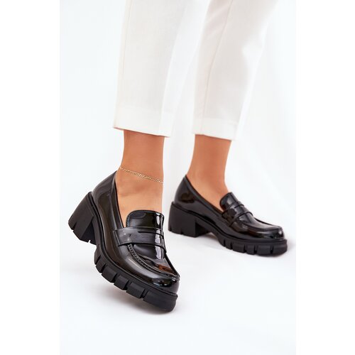 Boto Lacquered Women's Half Shoes On Chunky Heel Black Felonith Cene