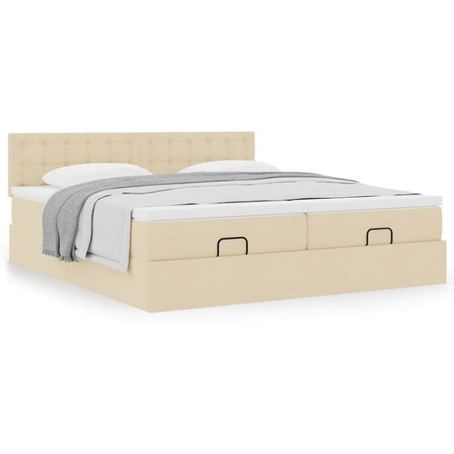 VidaXL Otomanski okvir kreveta s madracima krem 200x200cm od tkanine Slike
