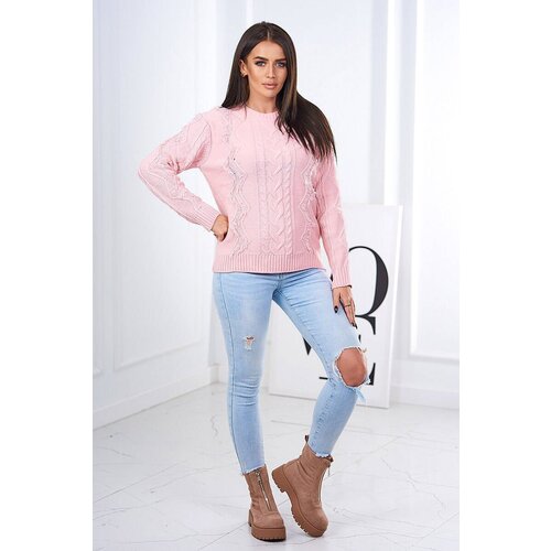 Kesi Sweater with cable weave powder pink Slike