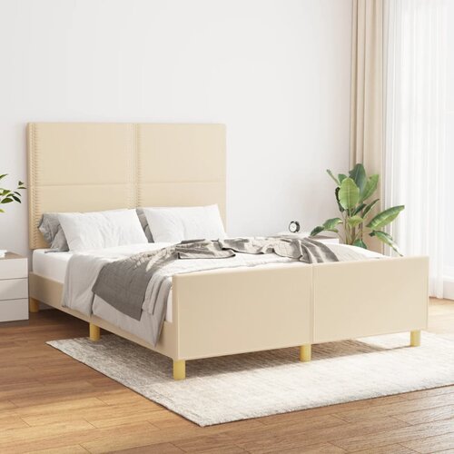 The Living Store Posteljni okvir z vzglavjem krem 140x190 cm blago - Posteljni Okvir Z Vzglavjem, (21531519) Cene