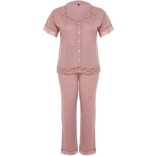 Trendyol Curve Pale Pink Lace Knitted Pajamas Set Slike